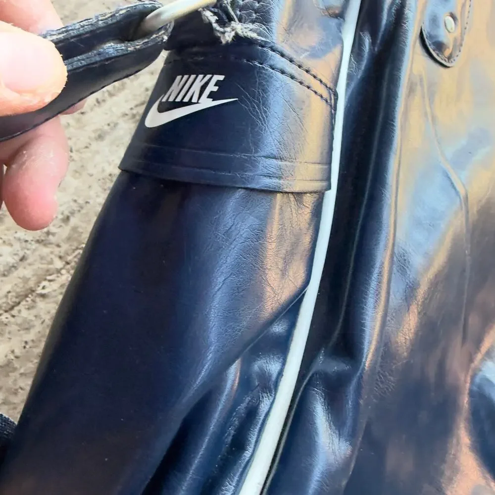 Vintage 1970s Nike Leather Faux Leather Blue Duffle Bag Travelite Logo Athletic